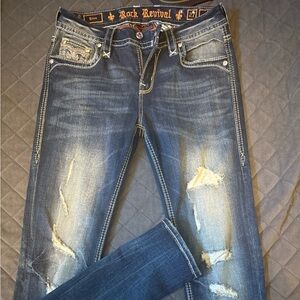 Rock Revival Women's Distressed Straight Leg Jeans - Dark Blue